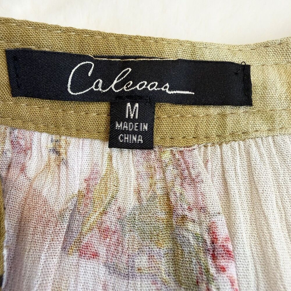 Calessa Boho Top Floral Embroidered Golden Yellow Ivory Pink Women’s M - Picture 6 of 9